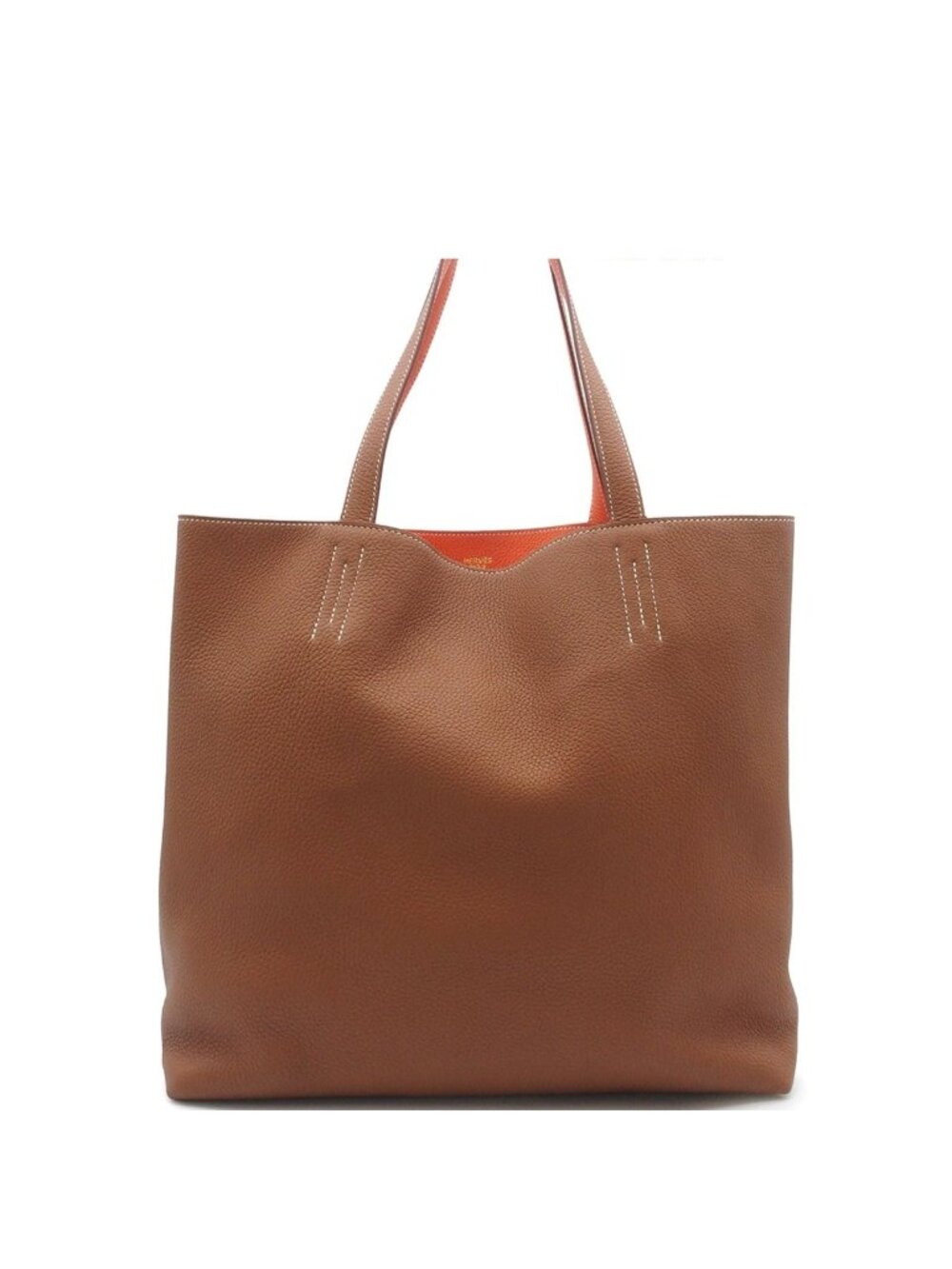 Hermes Double Sens 36 Gold Orange Taurillon Clemence Reversible Tote Bag